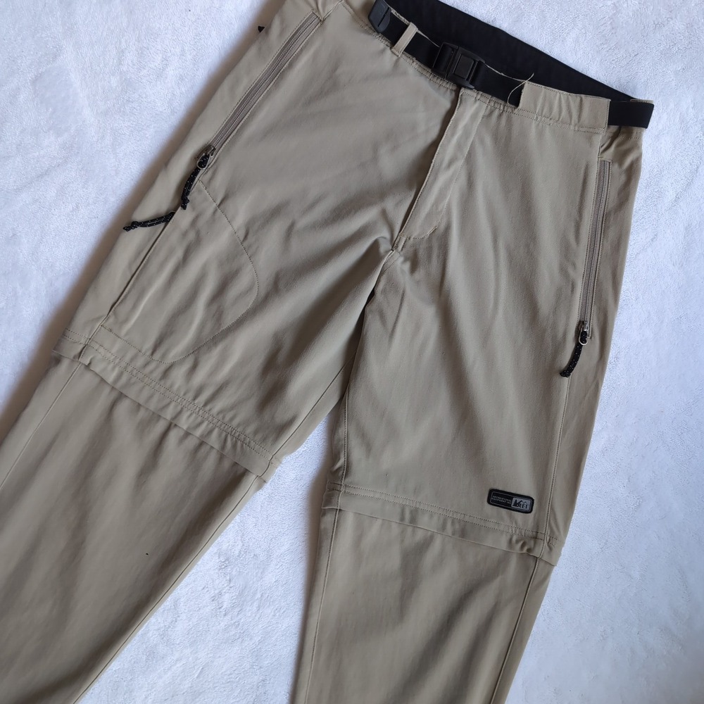 REI Convertible Hiking Pants Mens Small Tan Zip Off Stretch Nylon Spandex Ankle